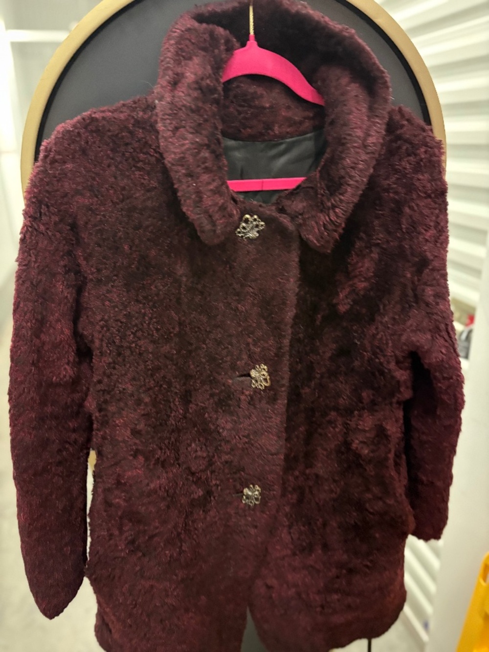 🍷 Burgundy Plush Faux Fur Coat 🐙 Octopus Buttons | Gothic Winter Glam